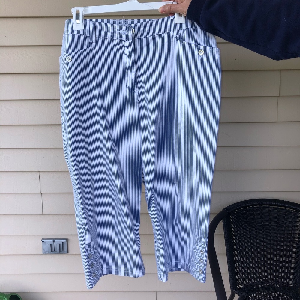 Blue and White Stripped Capri